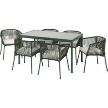 Yemek Masası ve Sandalye Seti, Koyu Yeşil, Frösön-Duvholmen Bej, 6 Sandalyeli