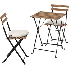 Katlanabilir Masa ve Katlanabilir Sandalye Seti, Siyah-Kahverengi, Frösön-Duvholmen Bej, 2 Sandalyeli