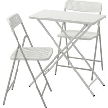 Katlanabilir Masa ve Katlanabilir Sandalye Seti, Beyaz-Gri, Mindersiz, 2 Sandalyeli