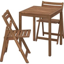 Masa ve Katlanabilir Sandalye Seti, Açık Kahverengi, Mindersiz, 2 Sandalyeli