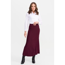 Kadın Pileli Triko Etek Bordo