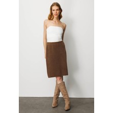 Kadın Triko Kısa Etek Kahve