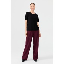 Kadın Sıfır Yaka Kısa Kollu Basic Yün Bluz Siyah