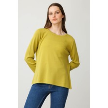 Kadın Sıfır Yaka Uzun Kollu Basic Yün Bluz F.yeşil