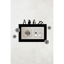 Penguen ve Kar Tanesi Tasarımlı 2li Priz Çerçevesi (Iç Ölçü 15,5x8,4 Cm) Dekoratif Priz Çerçeve Süsü