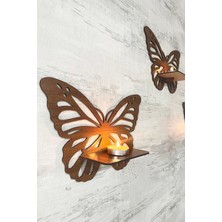 Dekoratif Ceviz Kelebek Duvar Rafı 3 Lü Set (25 Cm) Duvar Mumluğu - Mumluk Raf - Ahşap Desenli