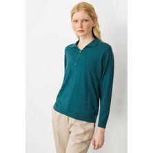 Kadın Polo Yaka Angelina Basic Bluz Yeşil