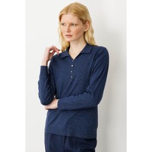 Kadın Polo Yaka Angelina Basic Bluz Lacivert