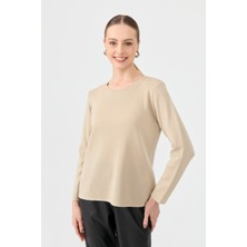 Kadın Sıfır Yaka Uzun Kollu Basic Yün Bluz M.bej