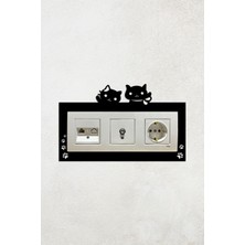 Sevimli Kedi Tasarım 3lü Priz Çerçevesi (Iç Ölçü 22,75X8,4 Cm) Üçlü Dekoratif Priz Susu
