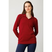 Kadın Polo Yaka Nakış Işlemeli Ligralı Bluz Vişne