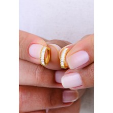 Gümüş Altın Yaldızlı Baget Kesim Zirkon Taşlı Halka Küpe SGTL12996GOLD