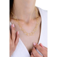 Gümüş Altın Yaldızlı Iç Içe Geçmeli Sonsuz Kalp Zinciri Kolye SGTL12950GOLD