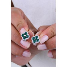 Gümüş Rodyumlu Yeşil Zirkon Taşlı Trifolium Yonca Küpe SGTL13015YESIL