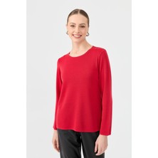Kadın Sıfır Yaka Uzun Kollu Basic Yün Bluz A.kırmızı