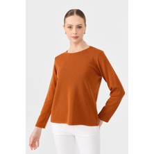 Kadın Sıfır Yaka Uzun Kollu Basic Yün Bluz A.kiremit