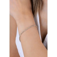 Gümüş Altın, Rose ve Rodyumlu Üç Renkli Top Zincir Detaylı Burgulu Italyan Bileklik SGTL12943RENKLI