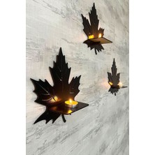 Dekoratif Yaprak Desen Duvar Rafı 3 Lü Set (23 Cm) Duvar Mumluğu - Mumluk Raf