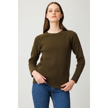 Kadın Sıfır Yaka Boncuklu Yün Kazak A.yeşili