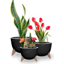 3lü Küre Saksı Seti 3 Boy Ayaklı Süzgeçli Plastik Çiçek Saksısı Set