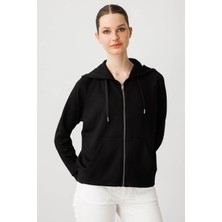 Kadın Kanguru Cepli Sweat Eşofman Üstü Siyah