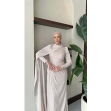 25Y4964 Hennin Hennin Abiye Janjan Kumaş Full Taş Baskılı Ön Drapeli - Hennin - 25Y4964 - Bej - 46