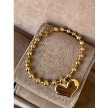 Aida Jewelss 316 L Cerrahi Çelik Altın Modeli Kalpli Tasarım Kararmaz Çelik Bileklik