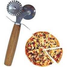 Ahşap Saplı Çift Çelik Bıçaklı Pizza Kesici Hamur Ruleti
