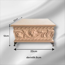 Ahşap- Ham Mdf- Desenli-Takı-Makyaj-Aksesuar-Çok Amaçlı- Ayaklı Kare Dekoratif Kutu