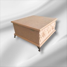 Ahşap- Ham Mdf- Desenli-Takı-Makyaj-Aksesuar-Çok Amaçlı- Ayaklı Kare Dekoratif Kutu