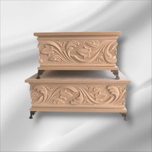 Ahşap- Ham Mdf- Desenli-Takı-Makyaj-Aksesuar-Çok Amaçlı- Ayaklı- 2li  Dekoratif Kutu