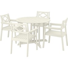 Yemek Masası ve Sandalye Seti, Beyaz-Bej, Mindersiz, 4 Sandalyeli