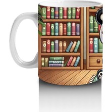 Çocuklara Sütü Sevdiren Kitap Okuyan Sevimli Panda Desenli Kupa Bardak