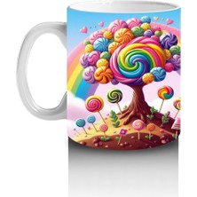 Çocuklara Sütü Sevdiren Gökkuşağı ve Şeker Ağacı Diyarı Desenli Kupa Bardak