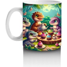 Çocuklara Sütü Sevdiren Pasta Partisi Yapan Dinozorlar Desenli Kupa Bardak