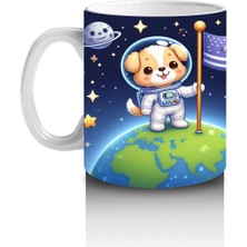 Çocuklara Sütü Sevdiren Dünyaya Bayrak Diken Astronot Köpek Desenli Kupa Bardak