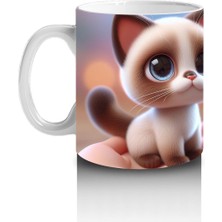 Çocuklara Sütü Sevdiren Mavi Gözlü Tatlı Kedi Kupa Bardak