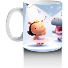 Çocuklara Sütü Sevdiren Sahne Işıkları Altında Balerin Suaygırları Desenli Kupa Bardak