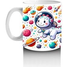 Çocuklara Sütü Sevdiren Astronot Kasklı Sevimli Dinozor Desenli Kupa Bardak