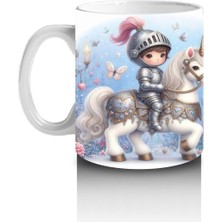 Çocuklara Sütü Sevdiren Unicorn Üzerinde Zırhlı Şövalye Desenli Kupa Bardak