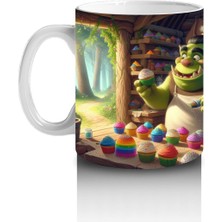 Çocuklara Sütü Sevdiren Tatlı Canavarın Cupcake Dükkanı Desenli Kupa Bardak