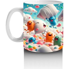 Çocuklara Sütü Sevdiren Renkli Bulutlar ve Neşeli Canavarlar Desenli Kupa Bardak