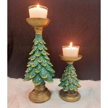 Yılbaşı Ağacı Ikili Şamdan Merry Christmas Dekoratif Yeşil Noel Çam Ağacı Biblo