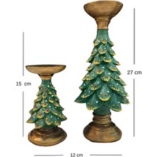 Yılbaşı Ağacı Ikili Şamdan Merry Christmas Dekoratif Yeşil Noel Çam Ağacı Biblo