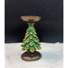 Yılbaşı Ağacı Ikili Şamdan Merry Christmas Dekoratif Yeşil Noel Çam Ağacı Biblo