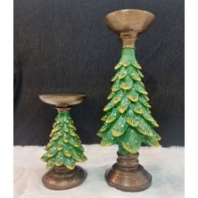 Yılbaşı Ağacı Ikili Şamdan Merry Christmas Dekoratif Yeşil Noel Çam Ağacı Biblo