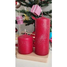 2'li Kırmızı Noel Temalı Kokusuz Silindir Mum