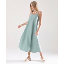 Cotton City Kadın Askılı Mint Yeşili Elbise