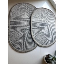 Ikili Kaymaz Jel Taban, 60 x 100 - 50 x 80 Cm, Saçaklı, Modern, Çizgi Desenli, Klozet Takımı