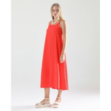 Cotton City Kadın Askılı Nar Çiçegi  Elbise